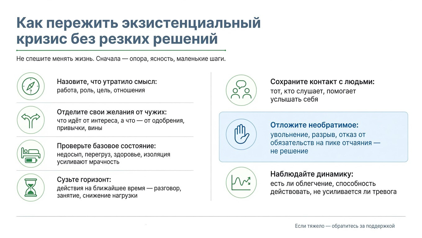 Как пережить экзистенциальный кризис без резких решений с 7 шагами и пунктом об отложенных решениях
