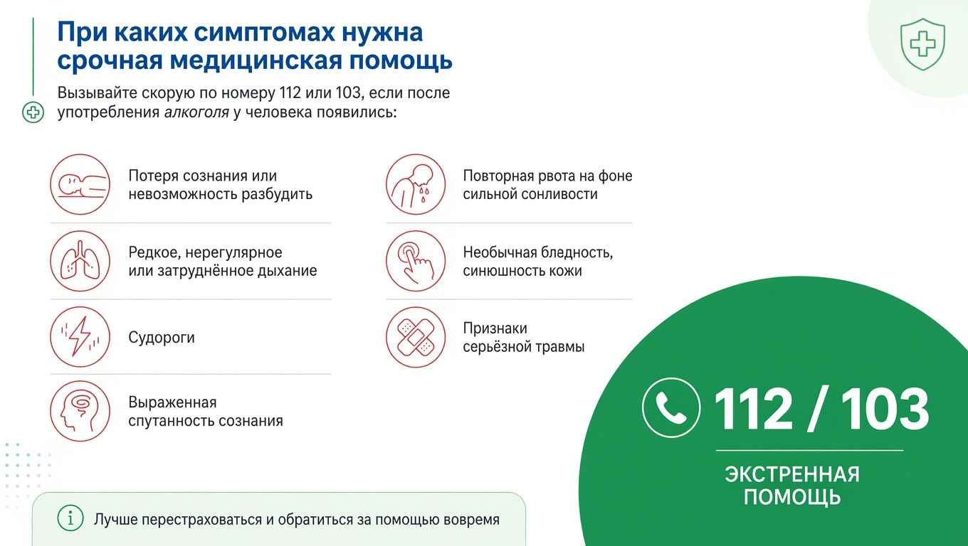 Срочная медицинская помощь с 7 тревожными признаками при высоком промилле алкоголя